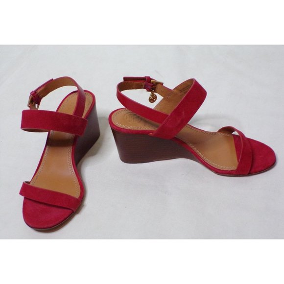 🆕 TORY BURCH Mini Benton Wedge Sandal Shoes Red Suede 5 - Picture 5 of 12
